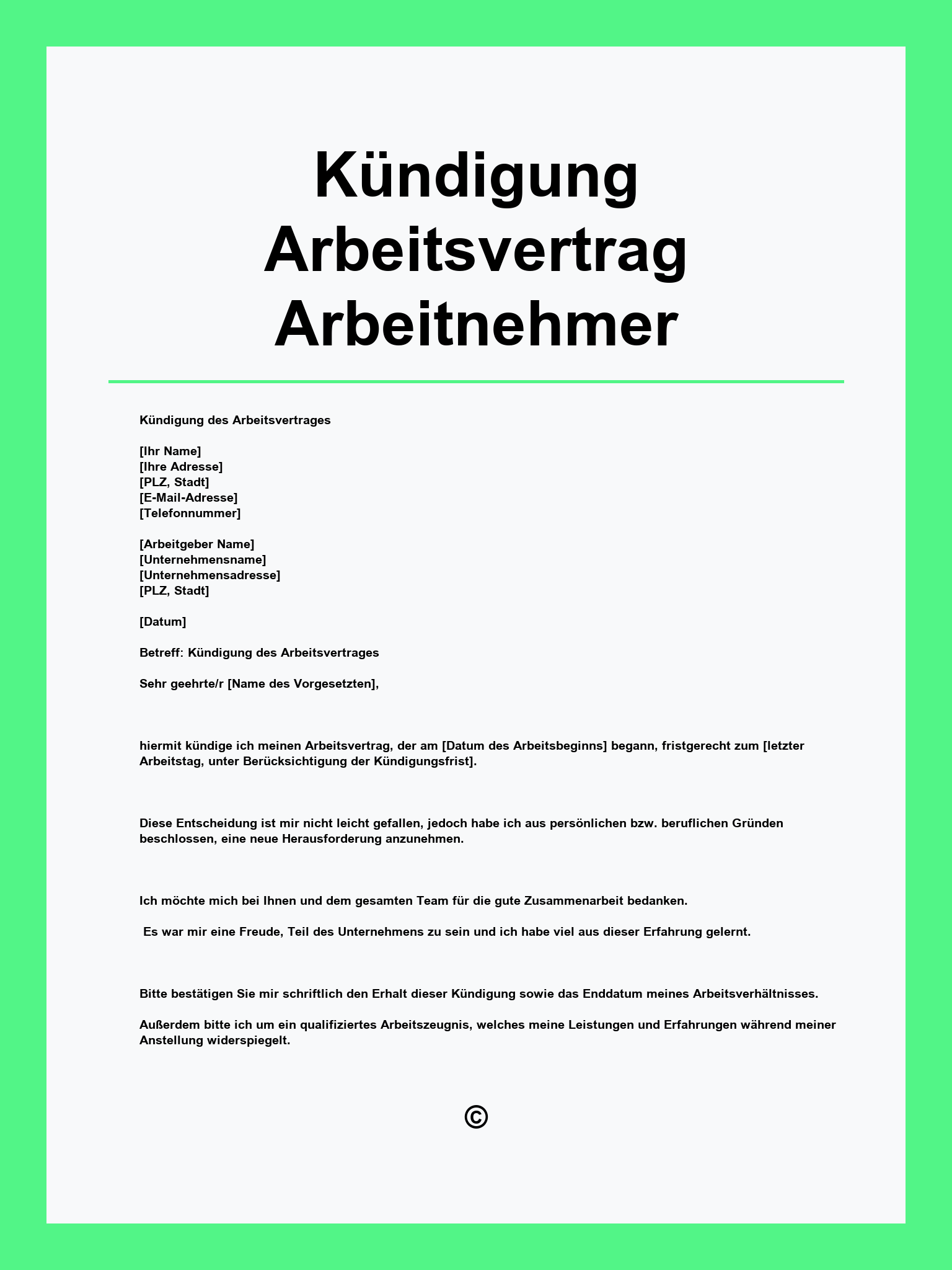 Kündigung Arbeitsvertrag Vorlage Arbeitnehmer