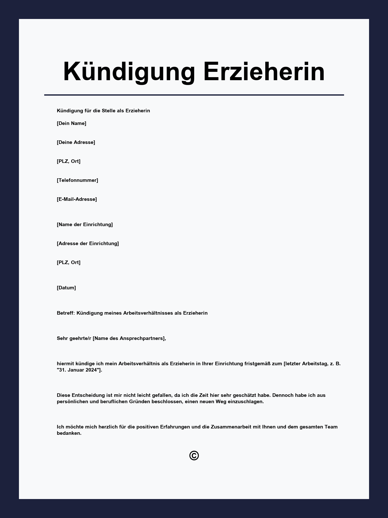 Kündigung Erzieherin Muster
