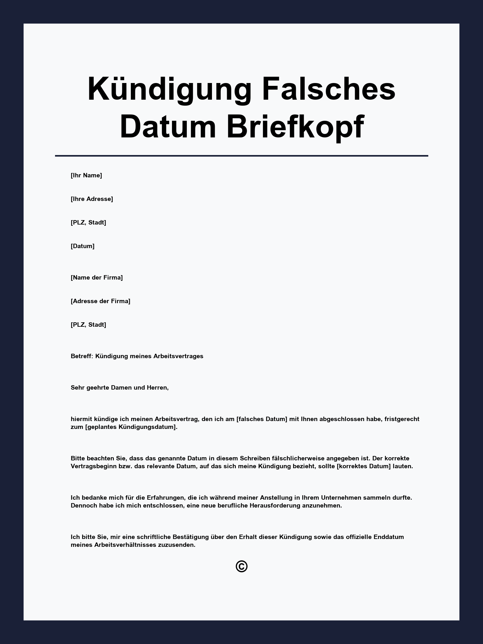 Kündigung Falsches Datum Briefkopf