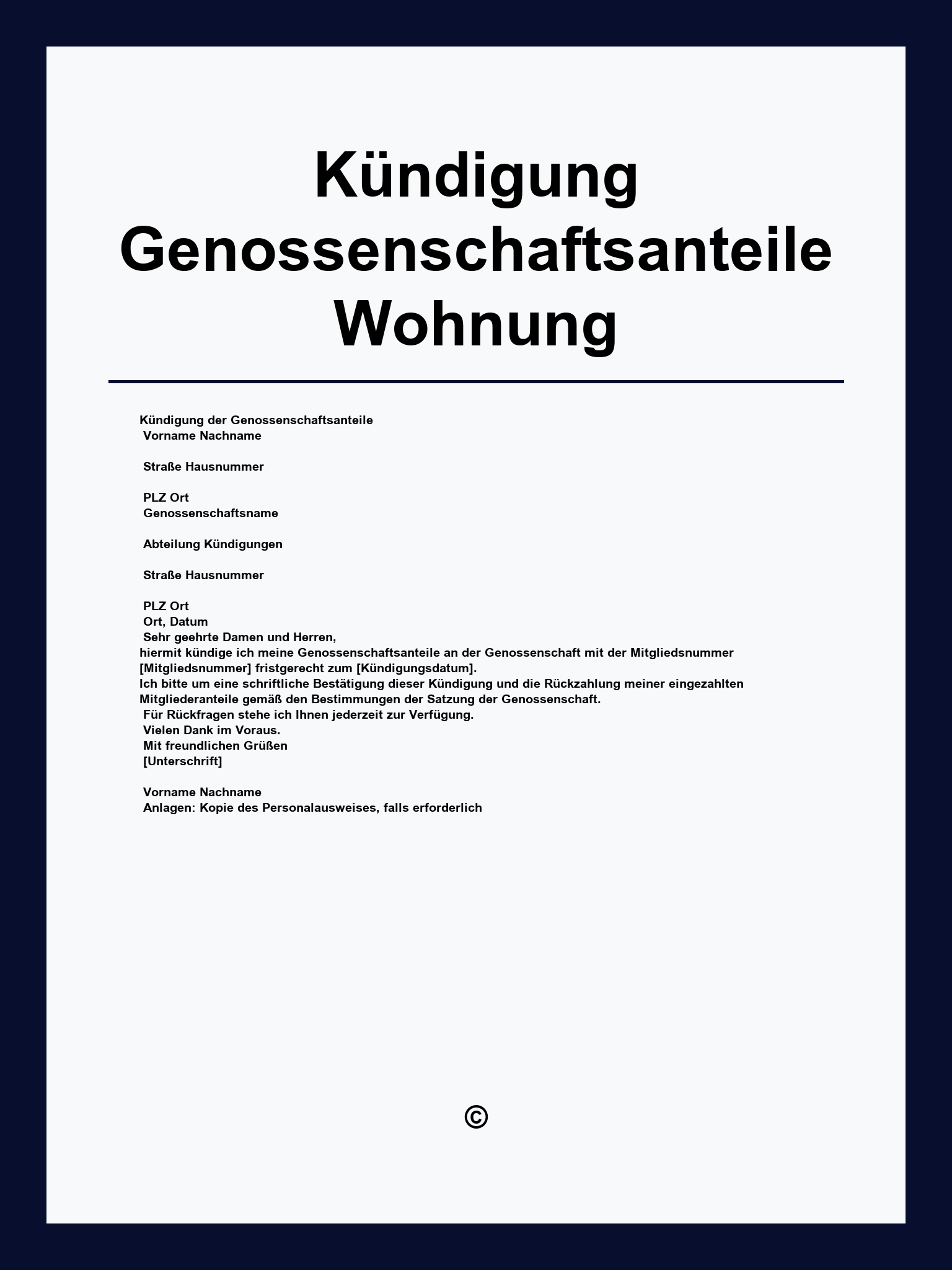 Kündigung Genossenschaftsanteile Wohnung Vorlage