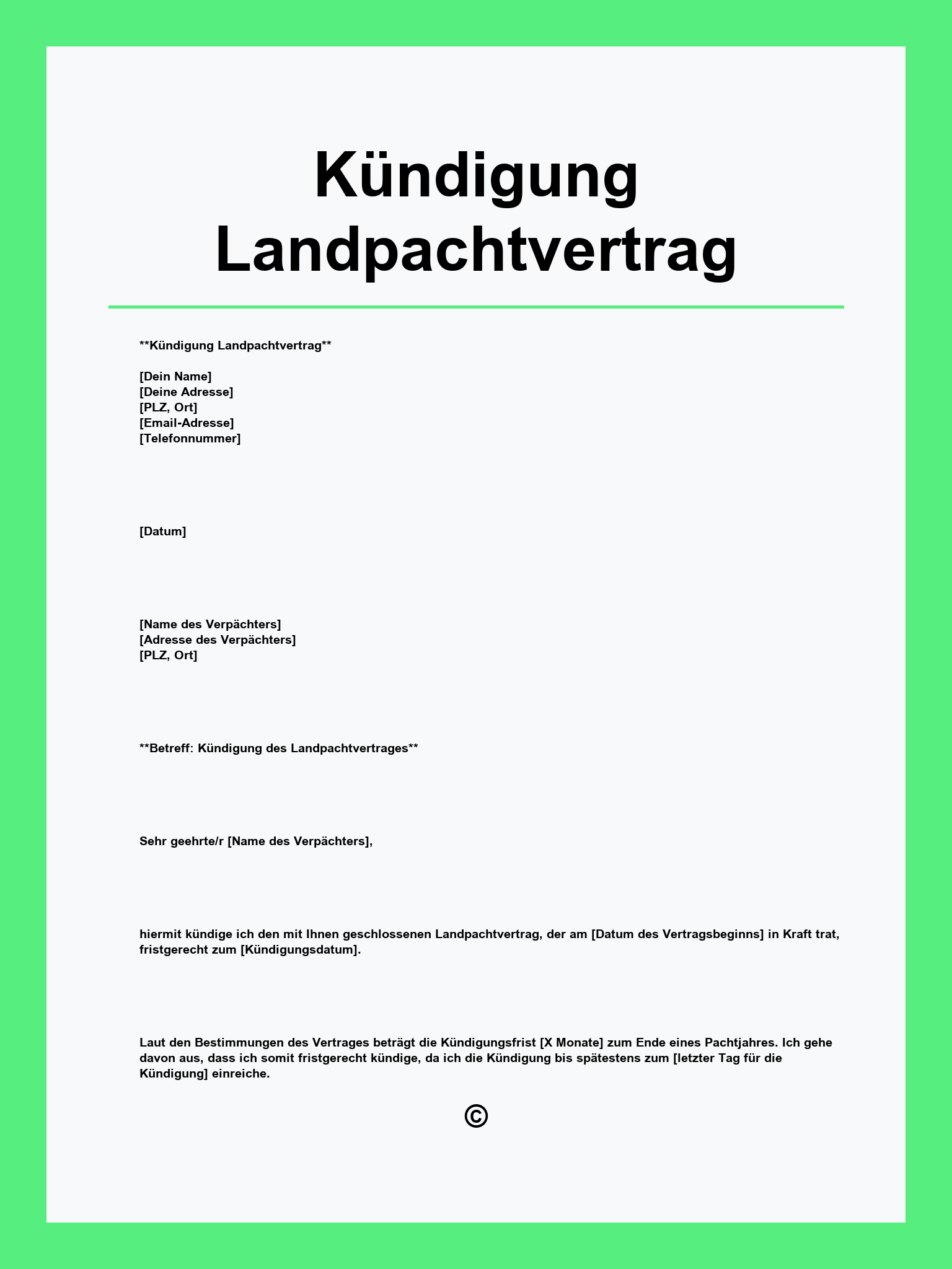 Kündigung Landpachtvertrag Vorlage