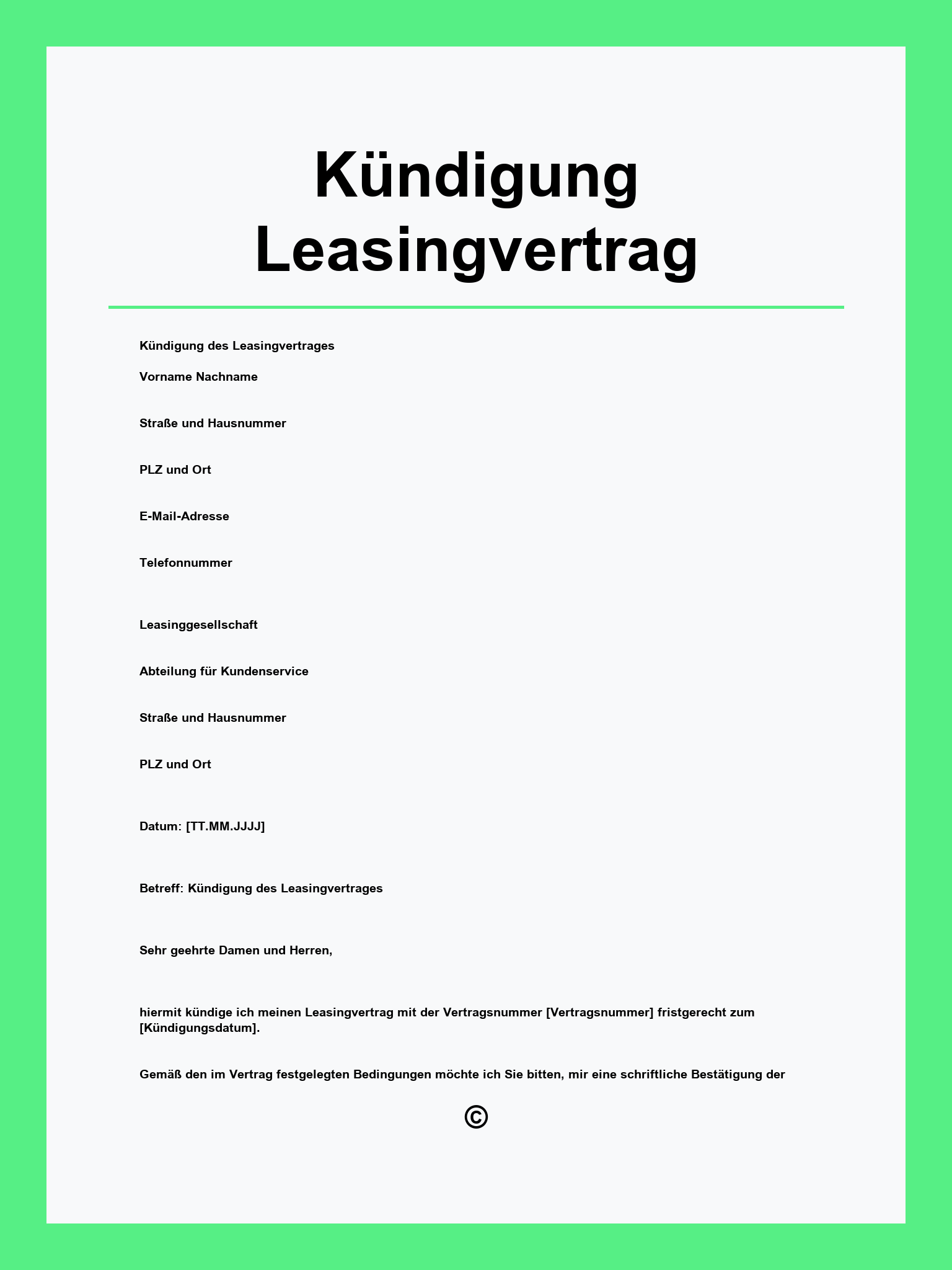 Vorlage Kündigung Leasingvertrag