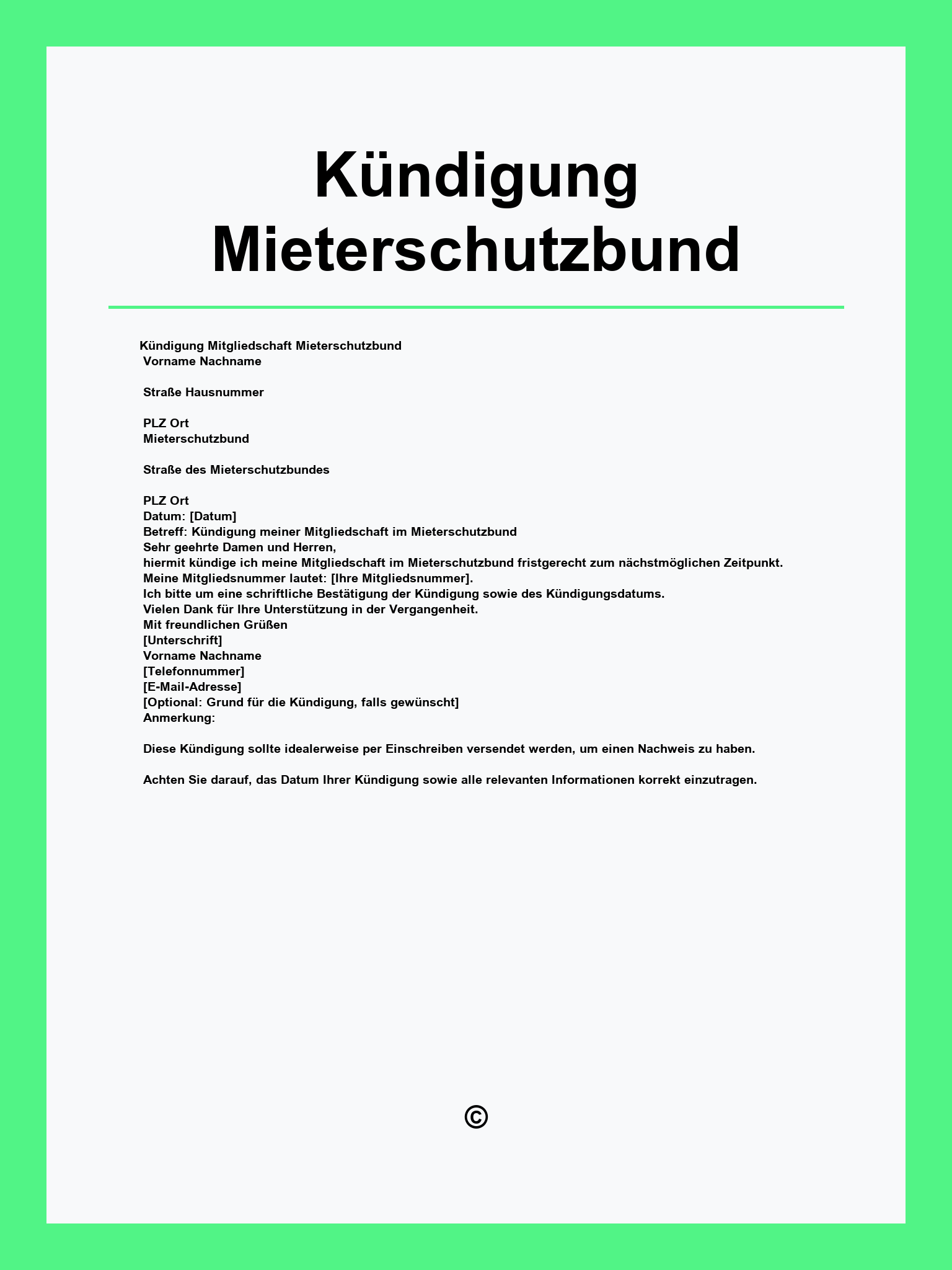 Vorlage Kündigung Mieterschutzbund