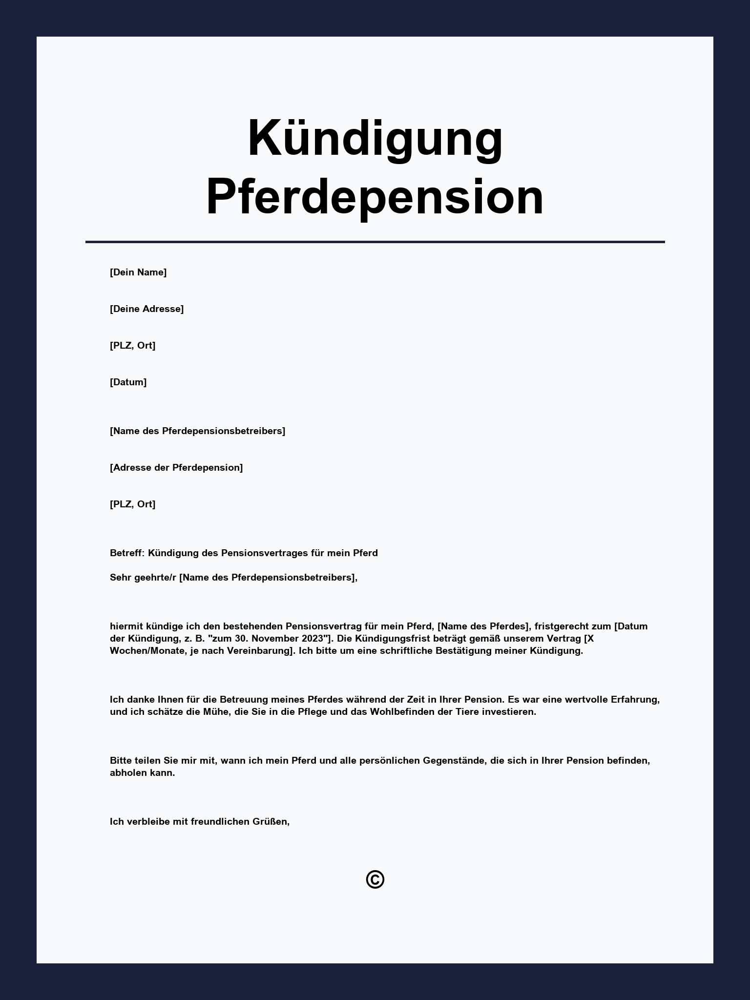 Vorlage Kündigung Pferdepension
