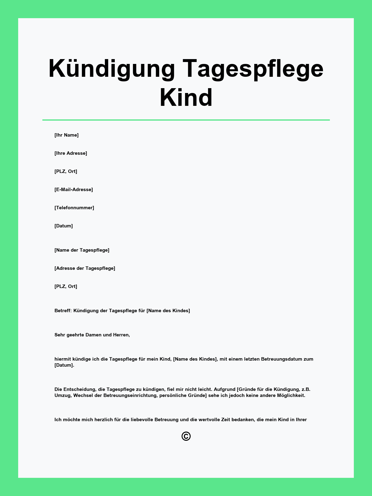 Kündigung Tagespflege Kind Vorlage