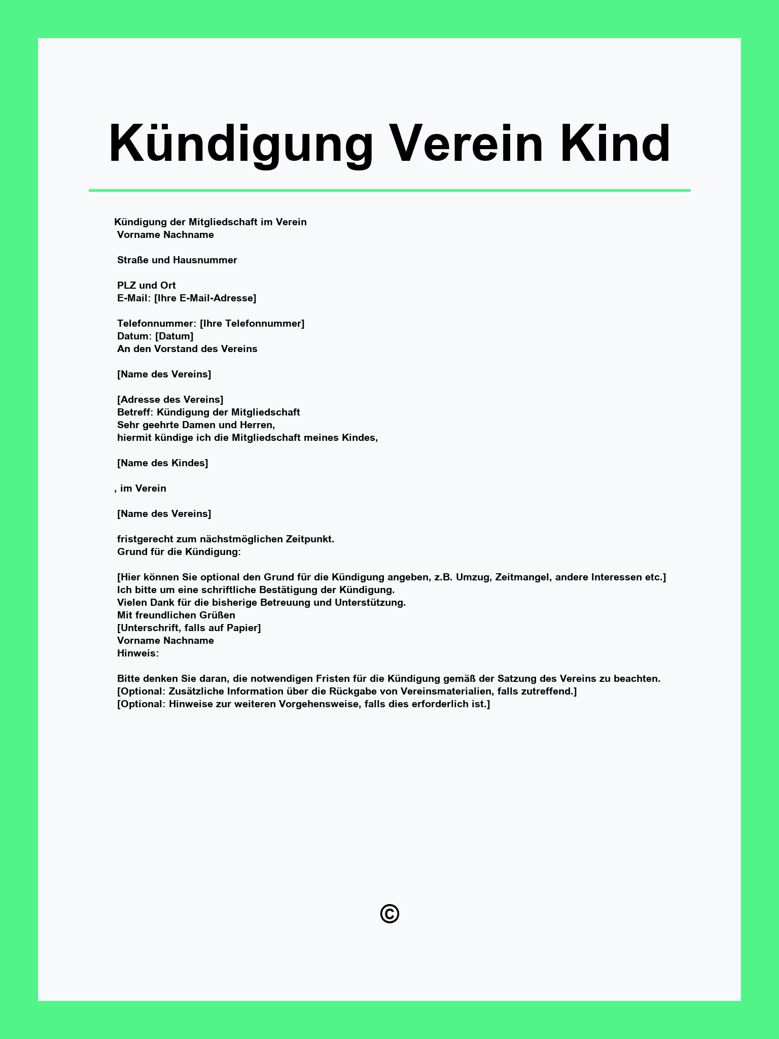 Vorlage Kündigung Verein Kind
