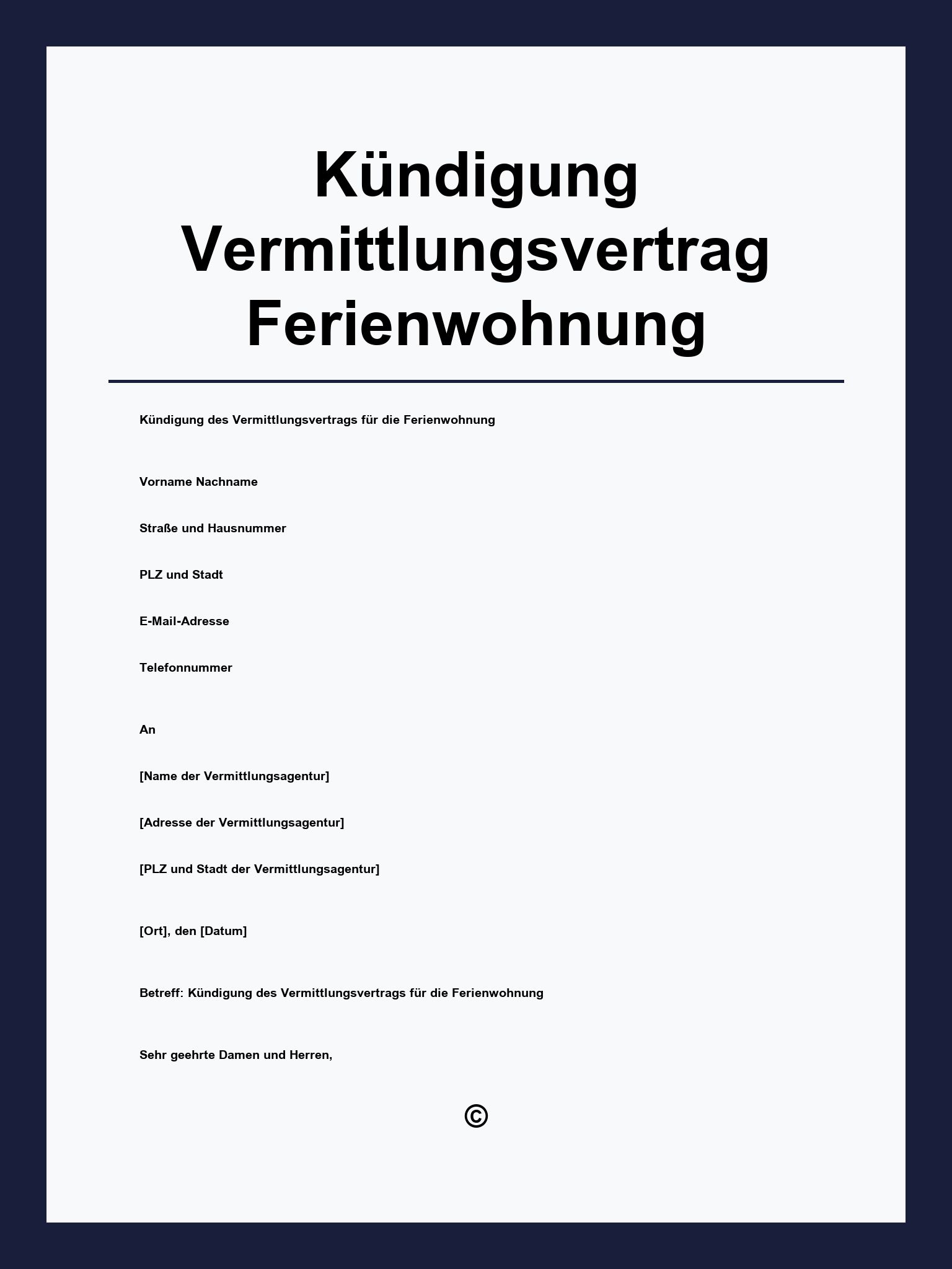 Kündigung Vermittlungsvertrag Ferienwohnung