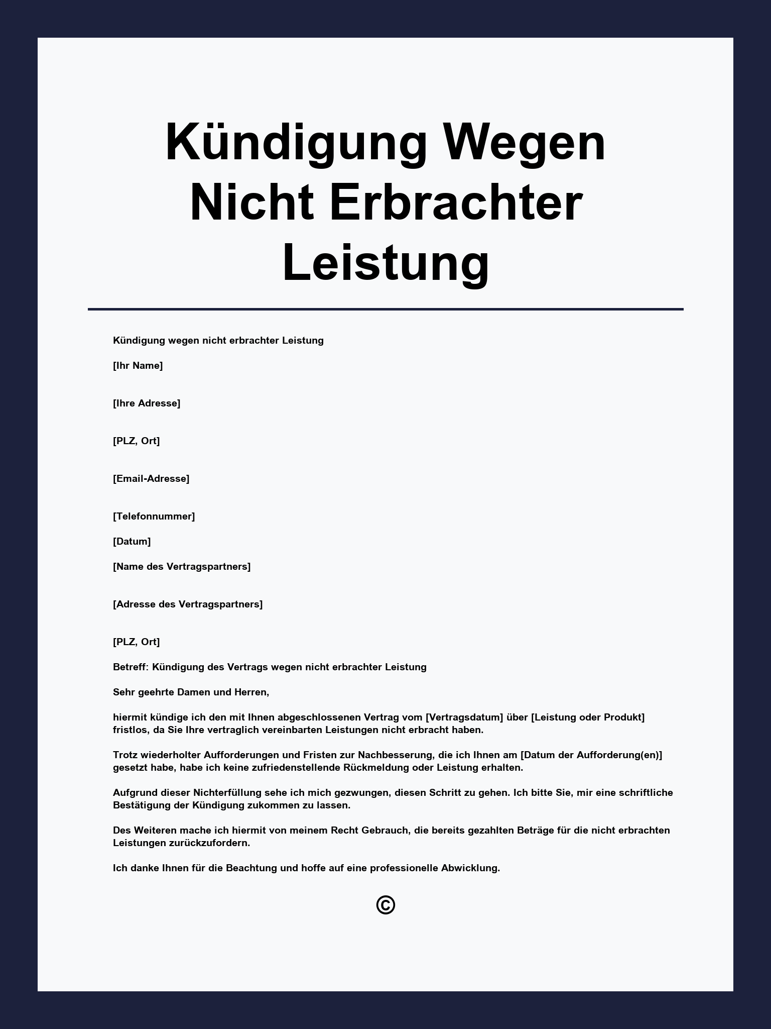 Kündigung Wegen Nicht Erbrachter Leistung