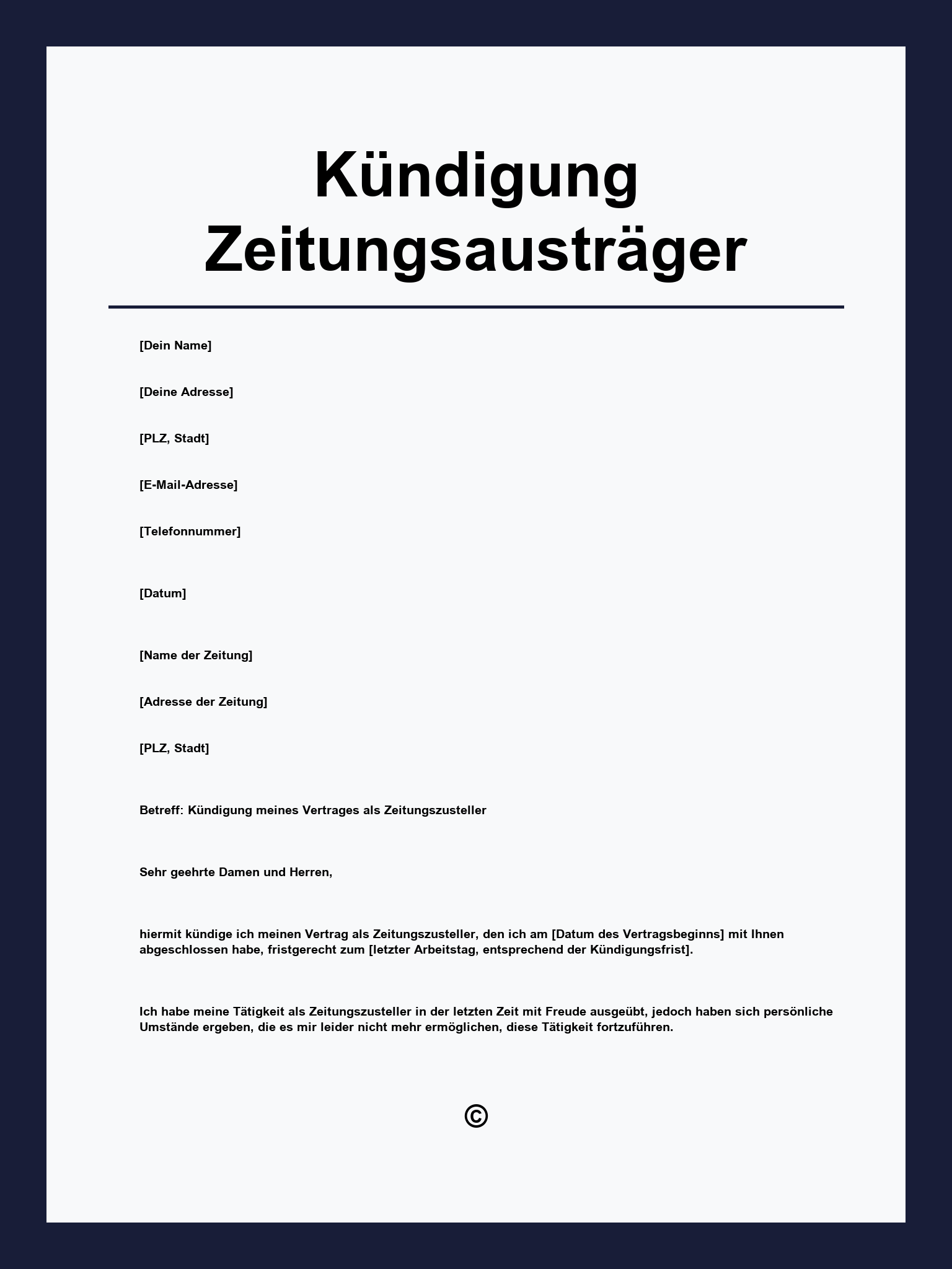 Kündigung Zeitungsausträger Muster