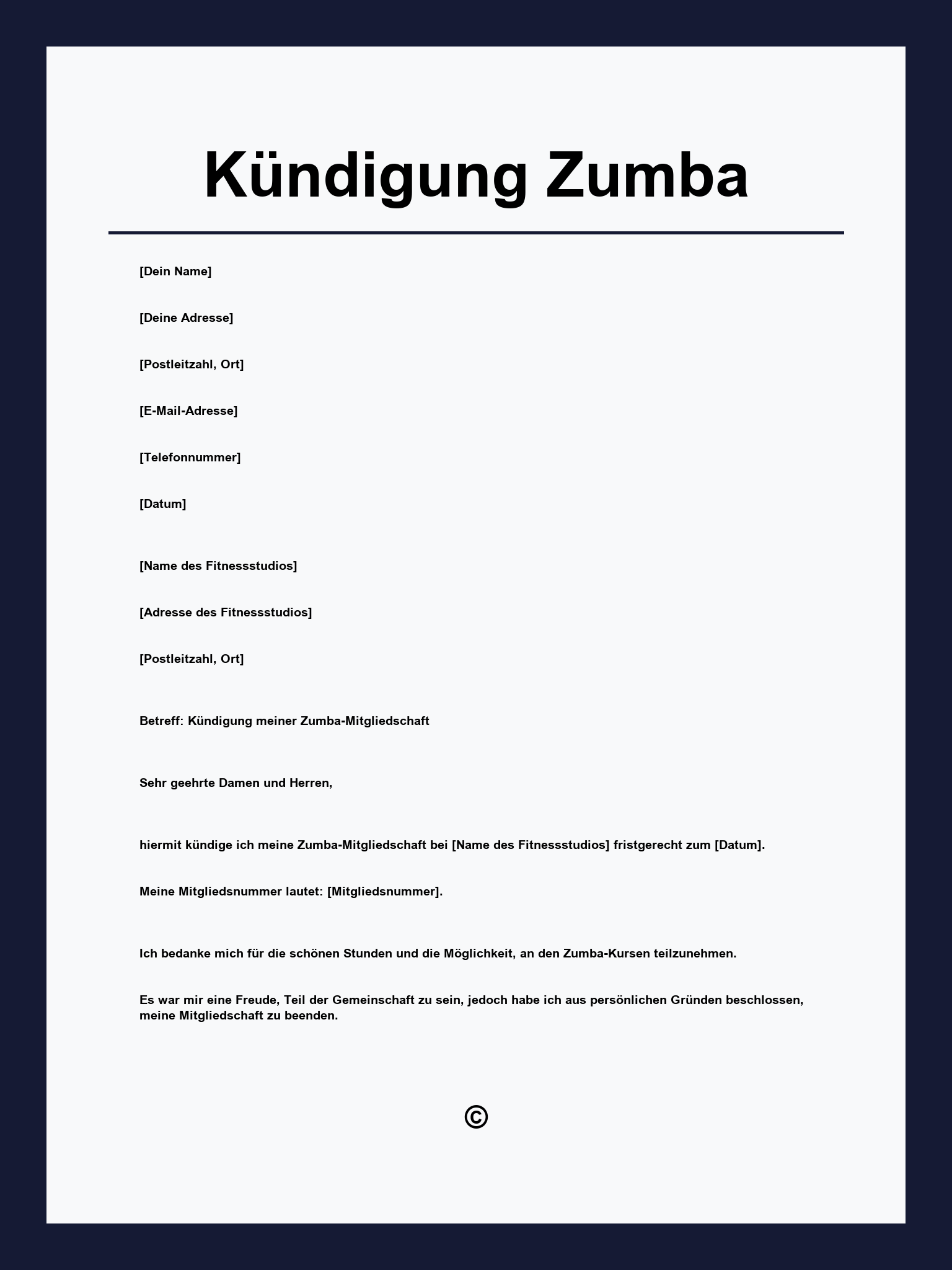 Kündigung Zumba Vorlage