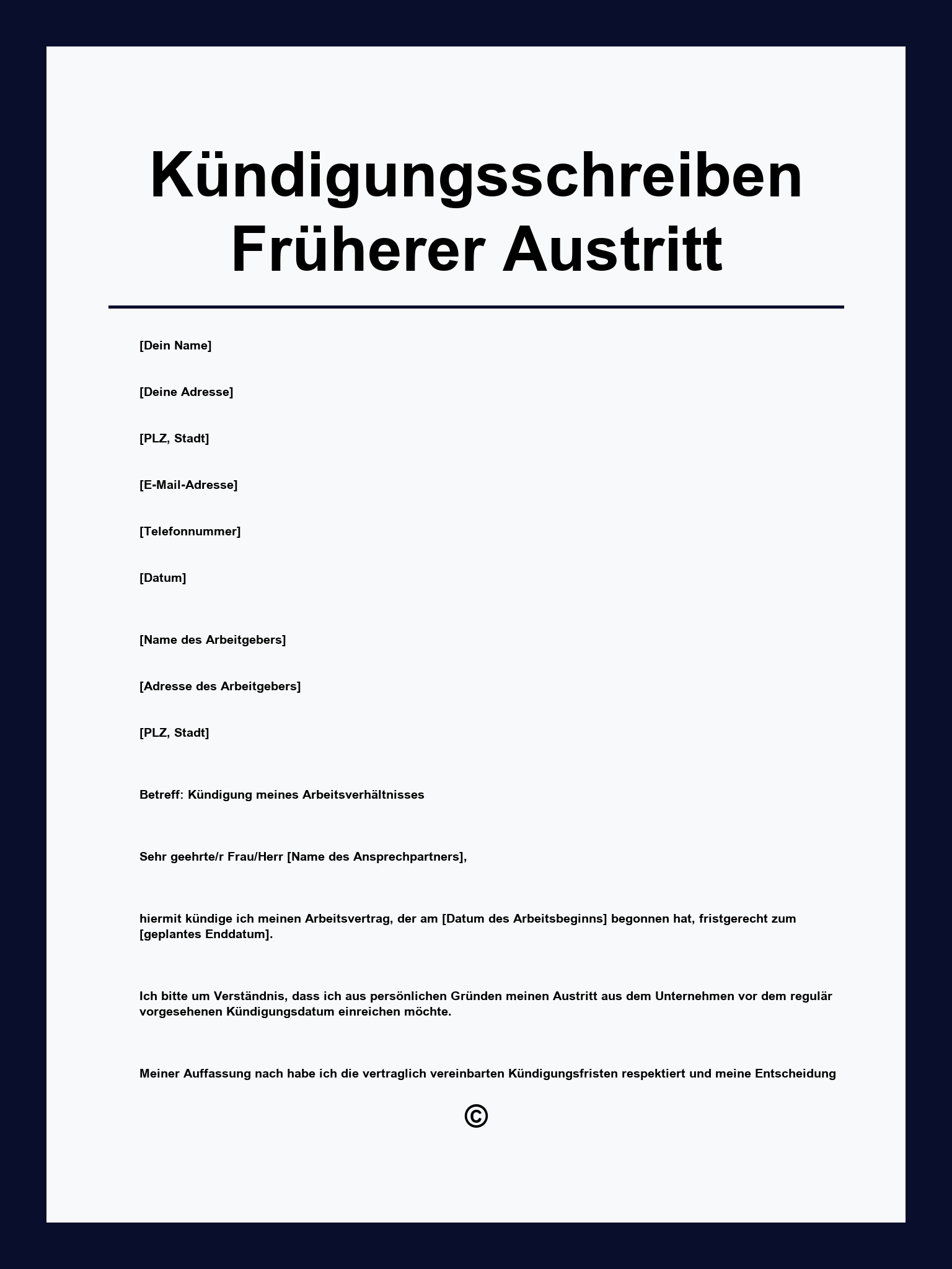 Kündigungsschreiben Früherer Austritt