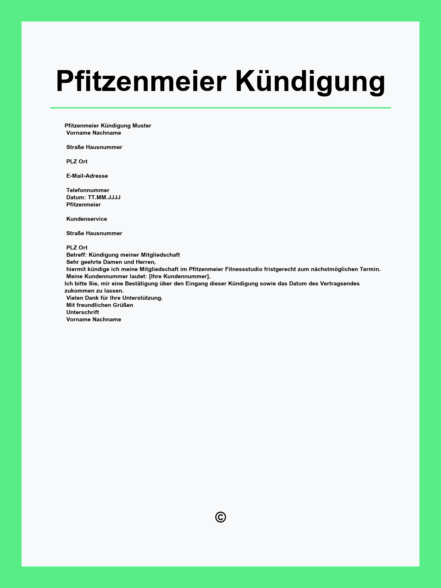 Pfitzenmeier Kündigung Vorlage