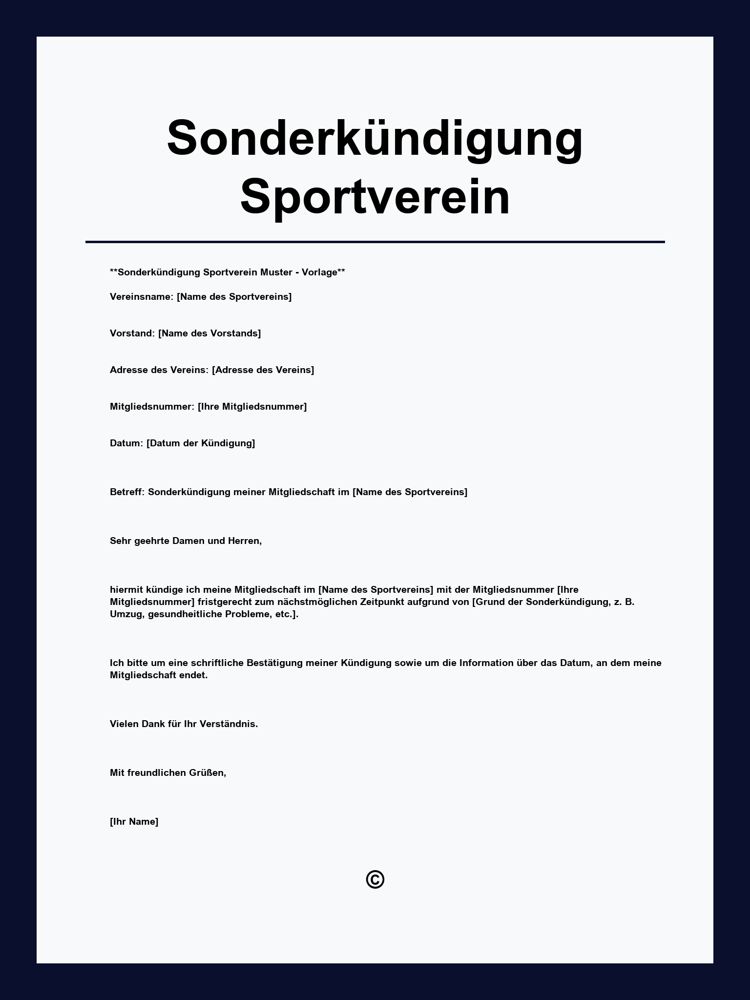 Sonderkündigung Sportverein Vorlage
