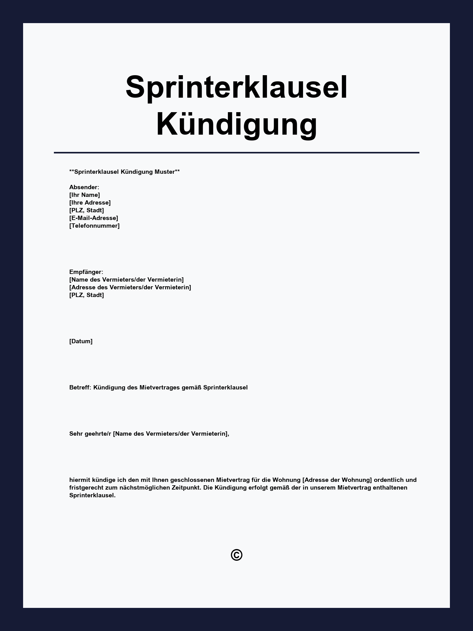 Sprinterklausel Kündigung Muster