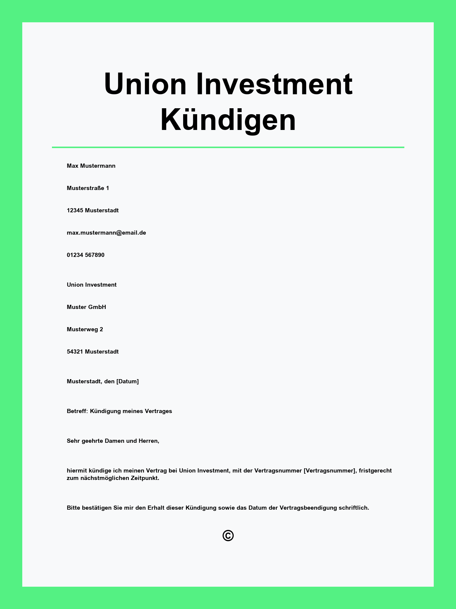 Union Investment Kündigen Vorlage