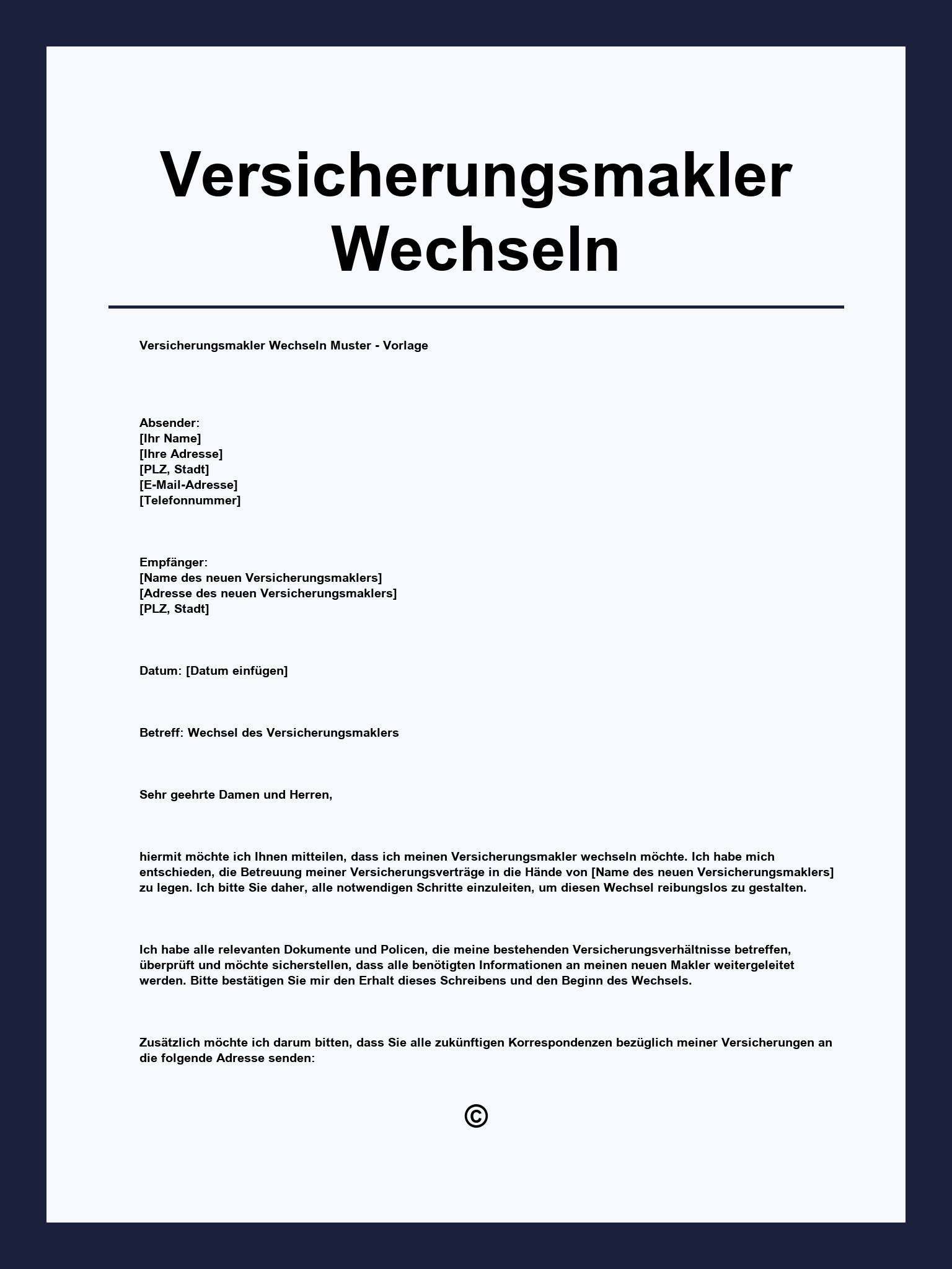 Versicherungsmakler Wechseln Vorlage