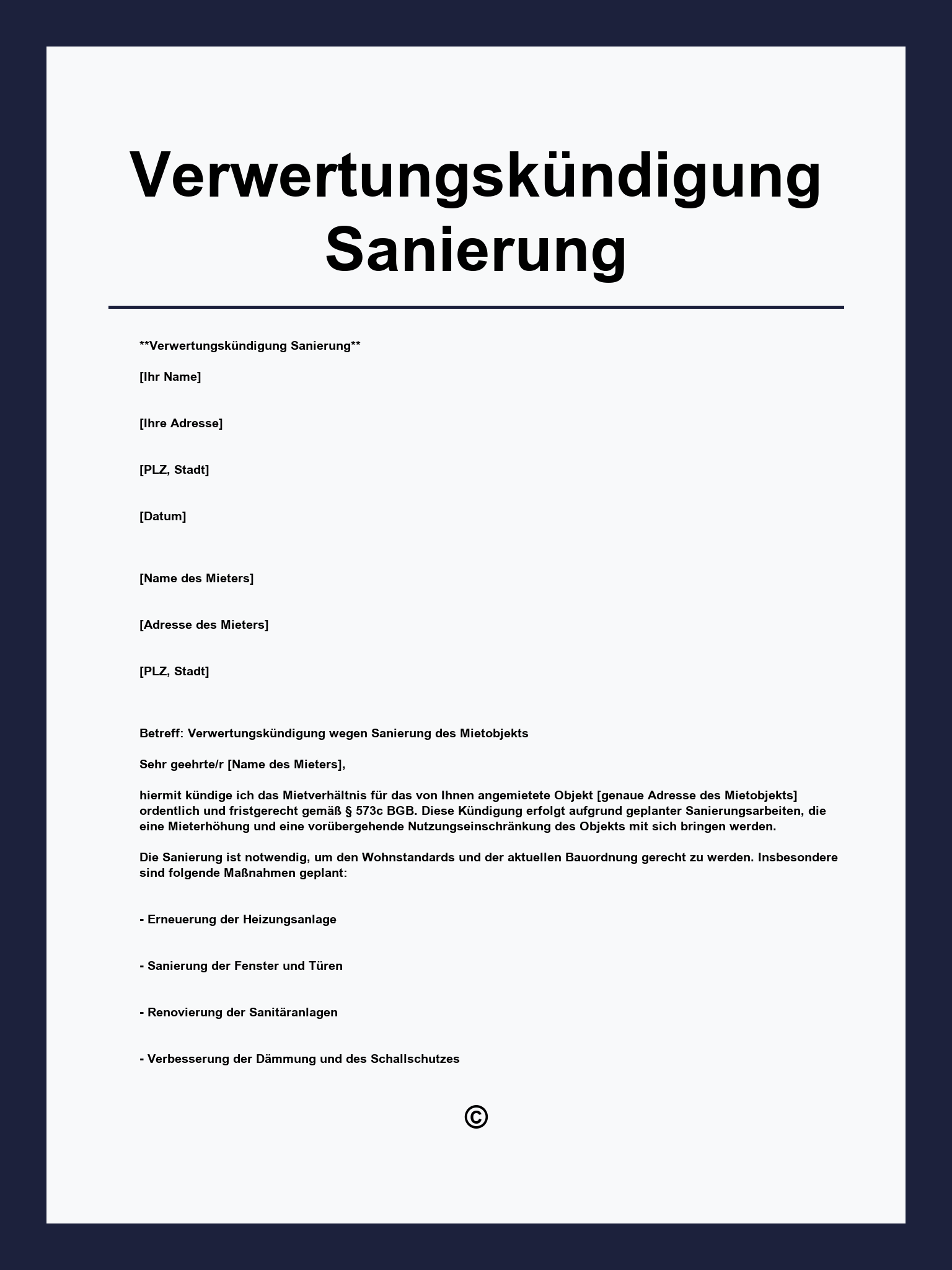 Verwertungskündigung Sanierung Muster